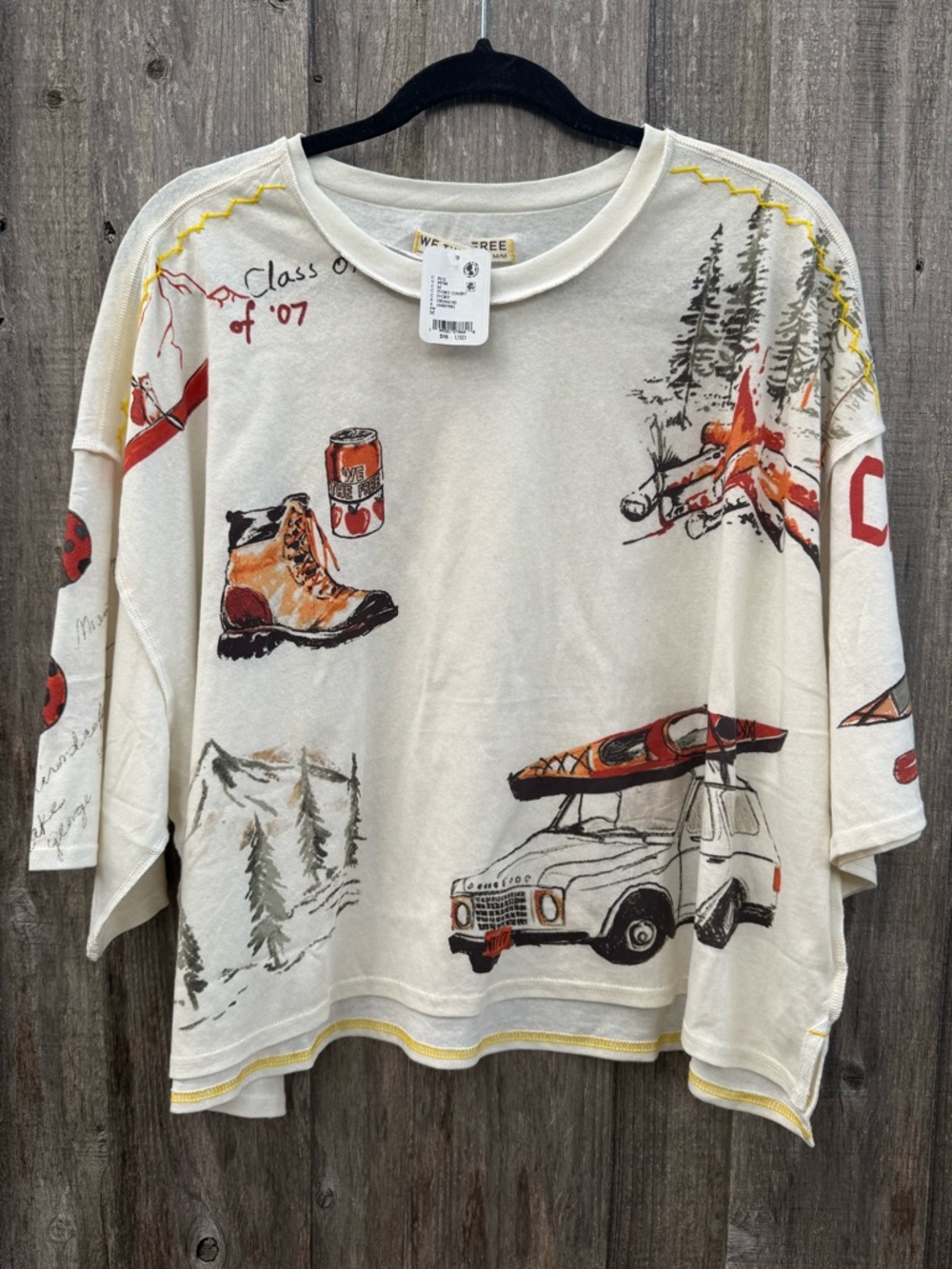 Free People We The Free Ivory Combo Graphic Camp Tee Medium NWT